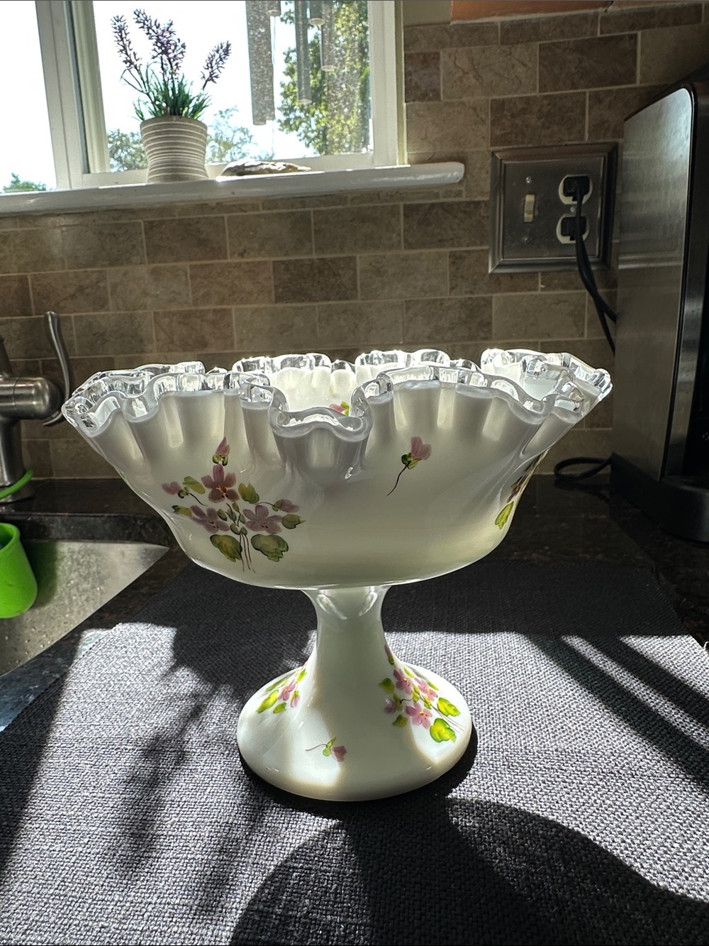 Fenton Vintage “Violets in the Snow” Candy Dish